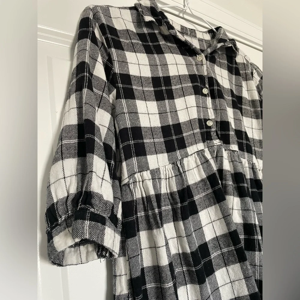 Old Navy Plaid Shirt Dress Girls L 10-12 Casual Collared Black And White